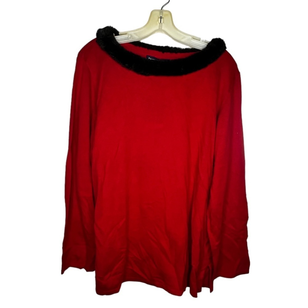 Preston & York Silk Blend Red Sweater with Faux Fur Collar nwt